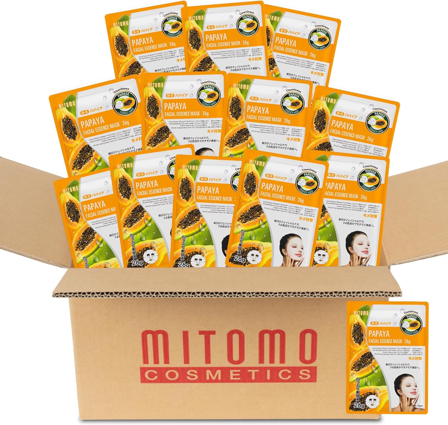 日本製 ナチュラルパパイヤ清潔感フェイシャルエッセンスマスク/100枚x1セット＝100枚/美容液/スキンケア 潤いマスクパック[MTSS00516-B-5x010]