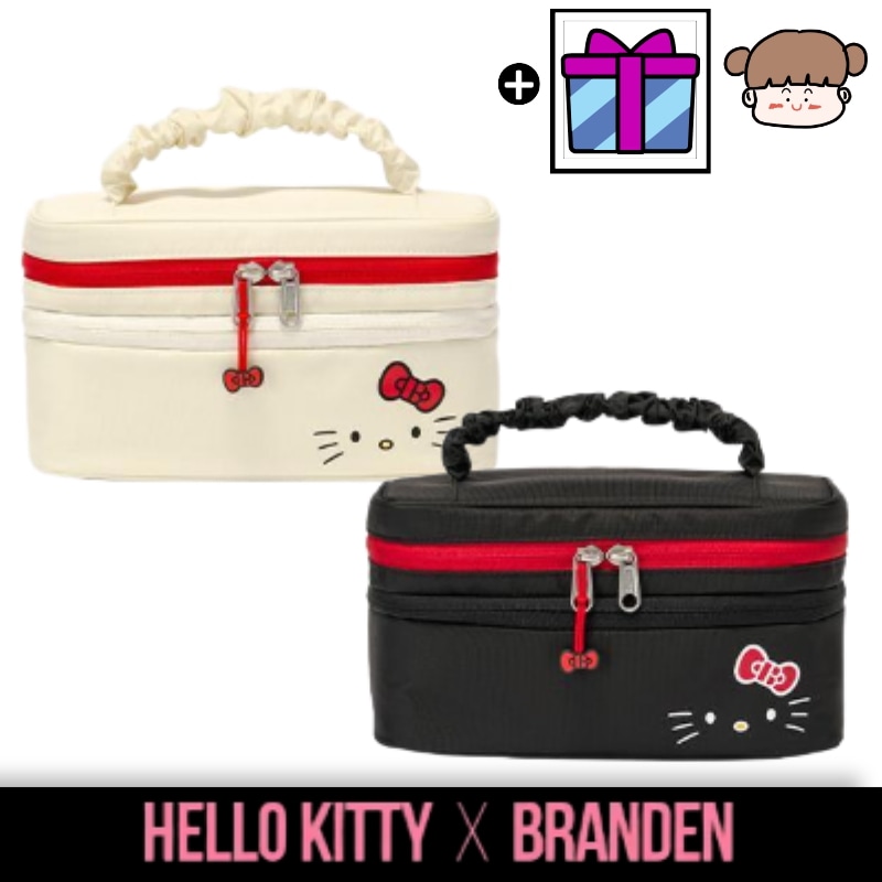 【ハローキティコラボ】 Branden メイクポーチ 大容量 仕切りコス ポーチ／ サンリオ 持ち運び 化粧品収納 収納バッグ 旅行バッグ 収納バッグ キティちゃん 小