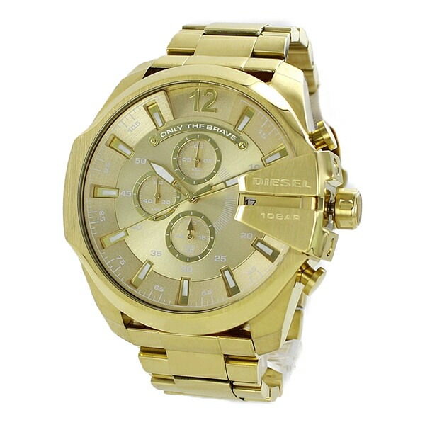 DIESEL ディーゼル メンズ 腕時計 手表 男性用 ビック メガチーフ クロノ ゴージャス 立体感 防水 ステンレスベルト ゴールド DZ4360 誕生日プレゼント ポイント消化メンズ腕時計