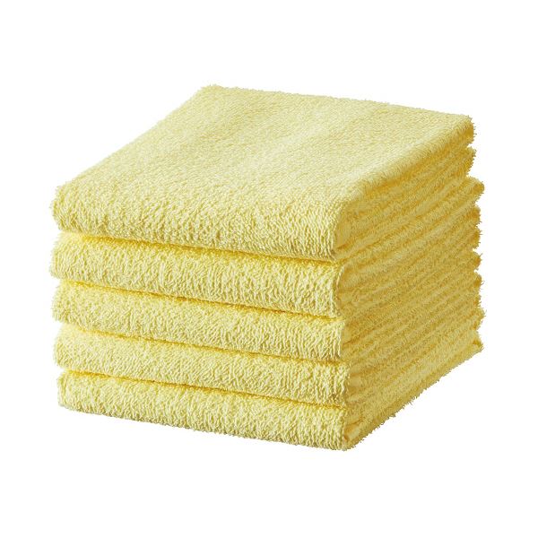 （まとめ） TANOSEEフェイスタオル イエロー 1パック（5枚） (×10セット)