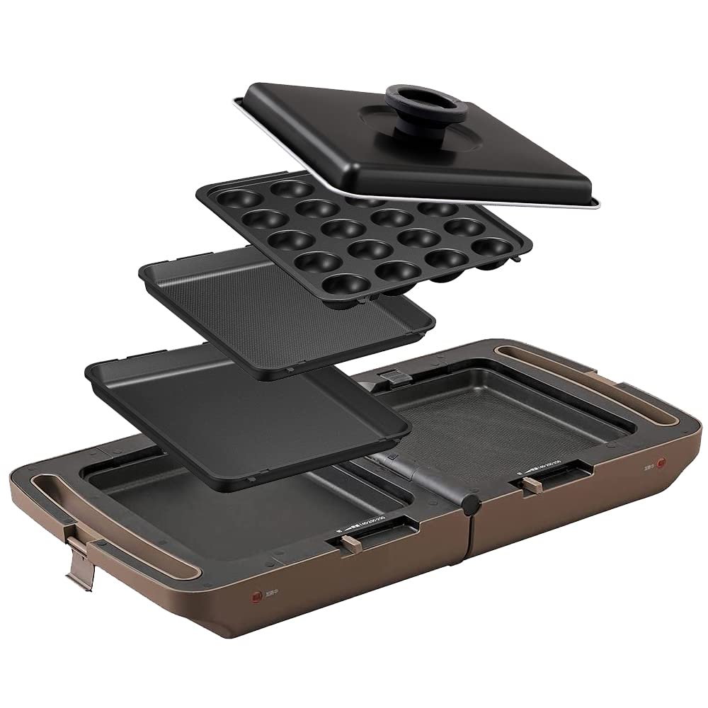 アイリスオーヤマ ホットプレート 両面ホットプレート 平面プレート たこ焼きプレート 焼き肉プレート 3枚 蓋付き 折り畳み 同時調理 丸洗い可 保証付き コンパクト収納 DPOL-301-T ブラウ