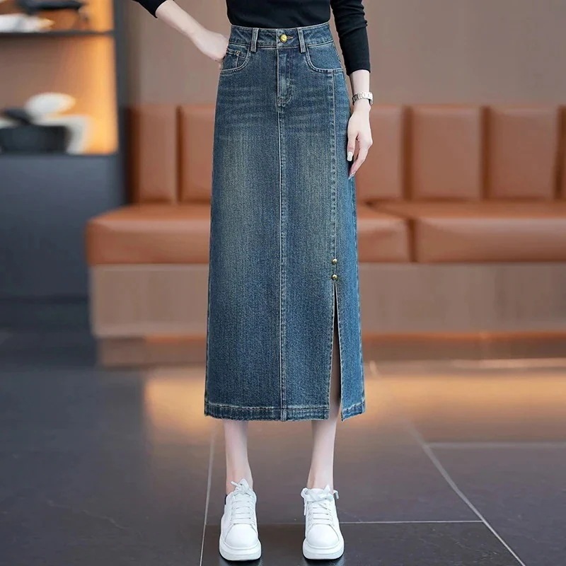 3日出荷 スカート夏スリットデニム ハイウエスト ミディタイトロングスカート 通勤向け 春服 レディース
