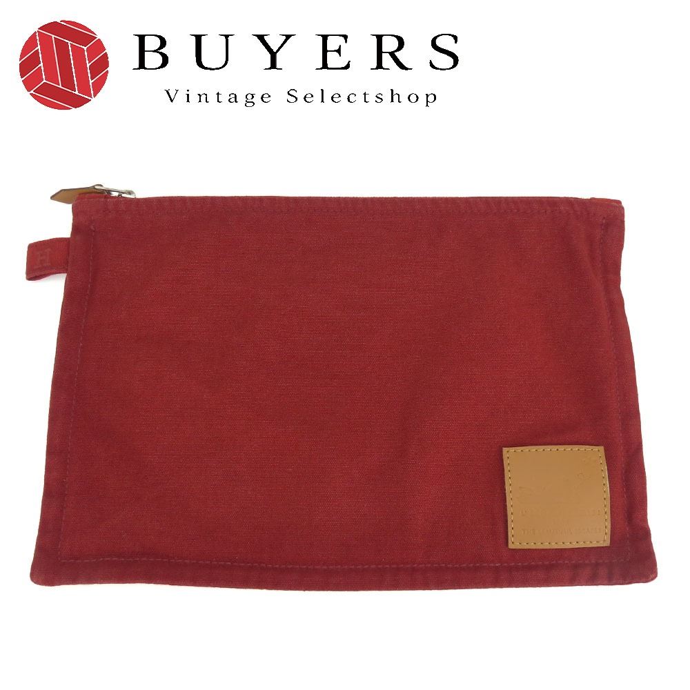 中古 ポーチ ボラボラ コットン レザー ボルドー えんじ シルバー金具 フラット マルチポーチ 小物 レディース 女性