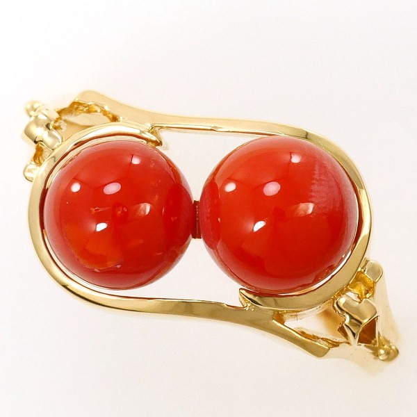 K18 18金 YG イエローゴールド リング 指輪 10号 サンゴ ジュエリー 中古