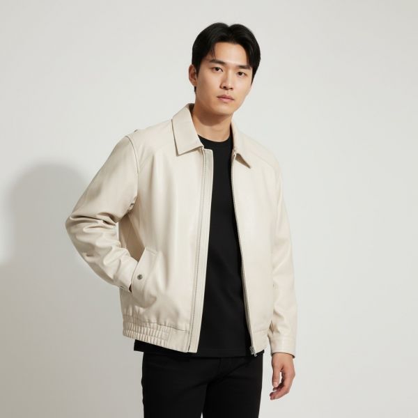 Synthetic Leather Blue Jacket Ivory 9,805円