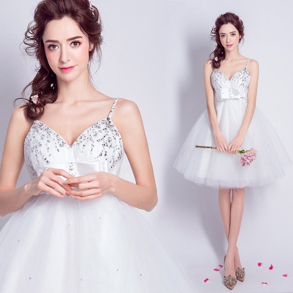 ウエディングミニドレス 安い 白 ミニドレス 結婚式 パーティードレス 演奏会 二次会 ウェディング