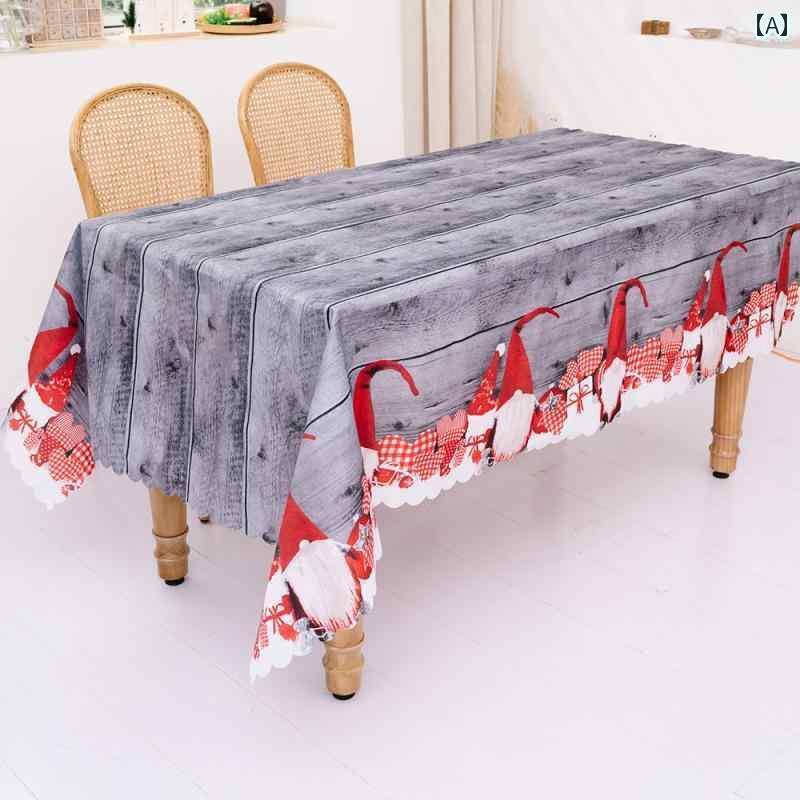 テーブルクロス クリスマス おしゃれ チェック サンタクロース 結晶 装飾 プリント デスク ダイニング マルチカバー 汚れ防止 パーティー