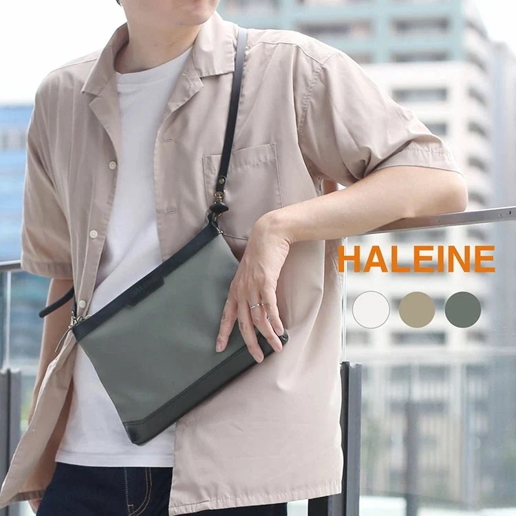 サコッシュ メンズ アウトドア 丈夫 傷に強い 汚れに強い ヌメ革 コンビ 牛革 ブランド HALEINE ショルダー ショルダーバッグ 日本製 ミニバッグ ミニショルダーバッグ シンプル 旅行 バッ