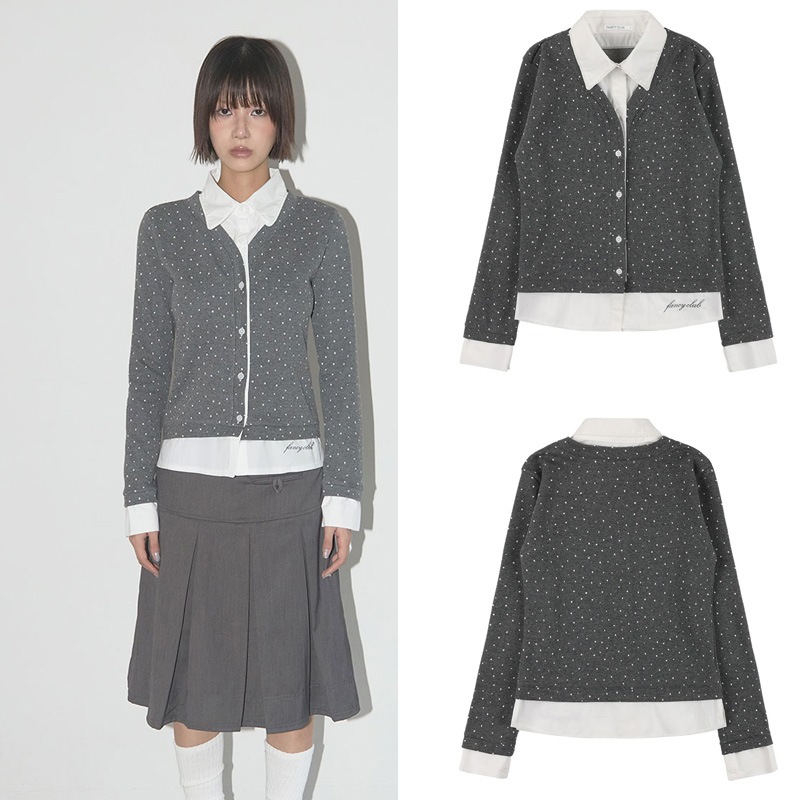 FRILL SHIRT LAYERED CARDIGAN / フリルシャツレイヤードカーディガン / (DOT)_F24ZB066