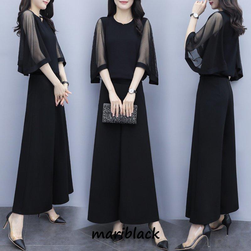 かっこいいパンツドレス 袖あり 黒 セパレート パーティードレス 結婚式 お呼ばれ ドレス 30代 40代 50代 黒ドレス セットアップ 大きいサイズ 3L 4L