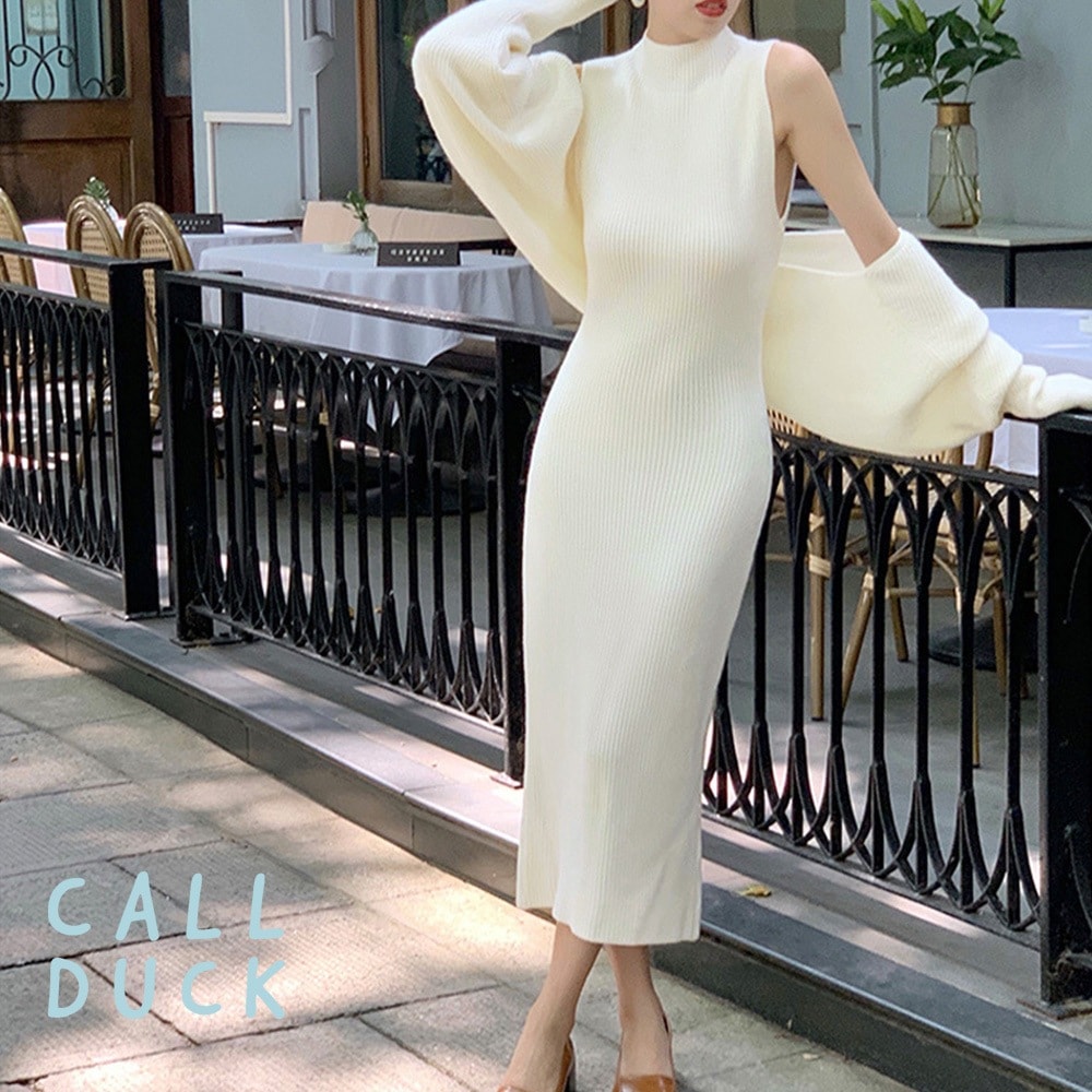 ニット セットアップ ワンピース カーディガン M 長袖 ロング レディース タイト バックスリット 秋冬 181999