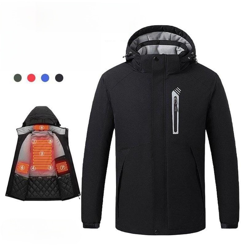 バッテリー付き 電熱ジャケット 長袖 8枚ヒーター付 3段温度調整 USB加熱服 ヒーター内蔵 加熱ジャケット 防寒対策 水洗い可能 電熱ウェア