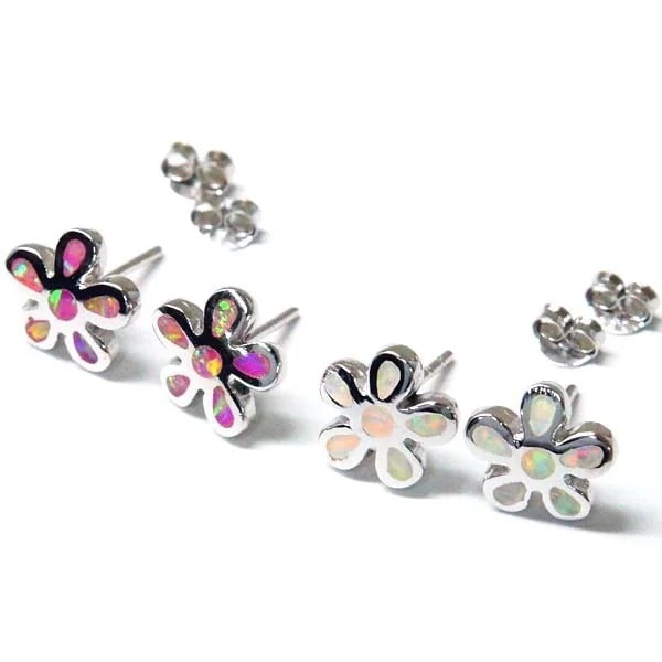 ハワイアンジュエリー スタッドピアス プルメリア 花 オパール レディース シルバー925 ピンク/ホワイト