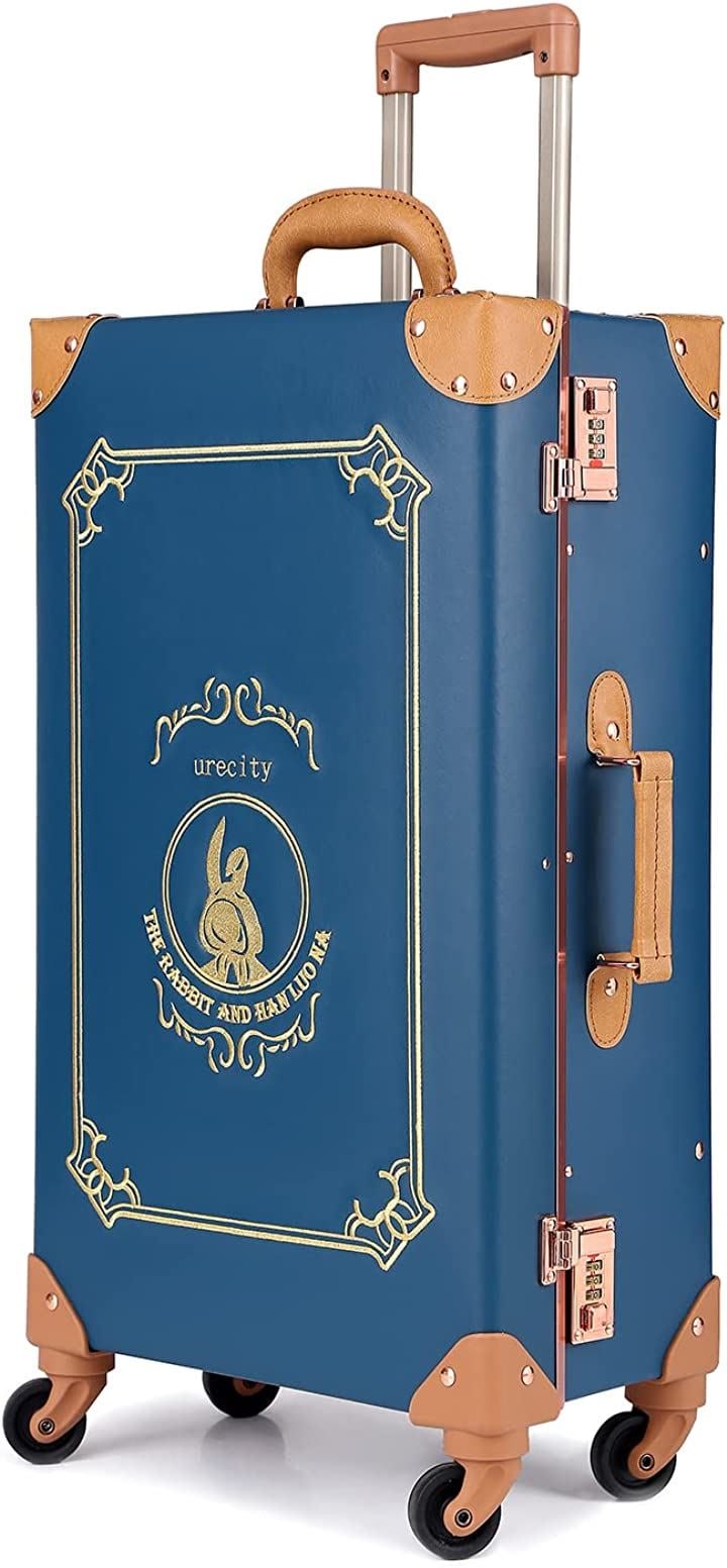 トランクケース キャリーバッグ 革 おしゃれ かわいい 軽量 静音四輪 ゴールデンラビット/ブルー Sサイズ 20 機内持込( 金糸刺繍/ブルー, Sサイズ(20 機内持込 ))