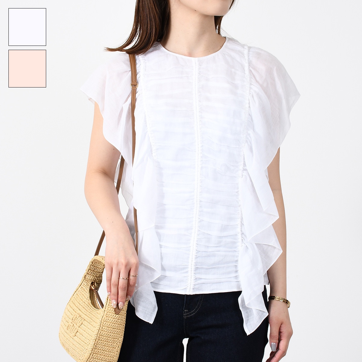 トップス ノースリーブラッフルトップス CHC23SHT20016 トップス レディース WHITE ホワイト 白 PINK ピンク 人気 おすすめ 春夏