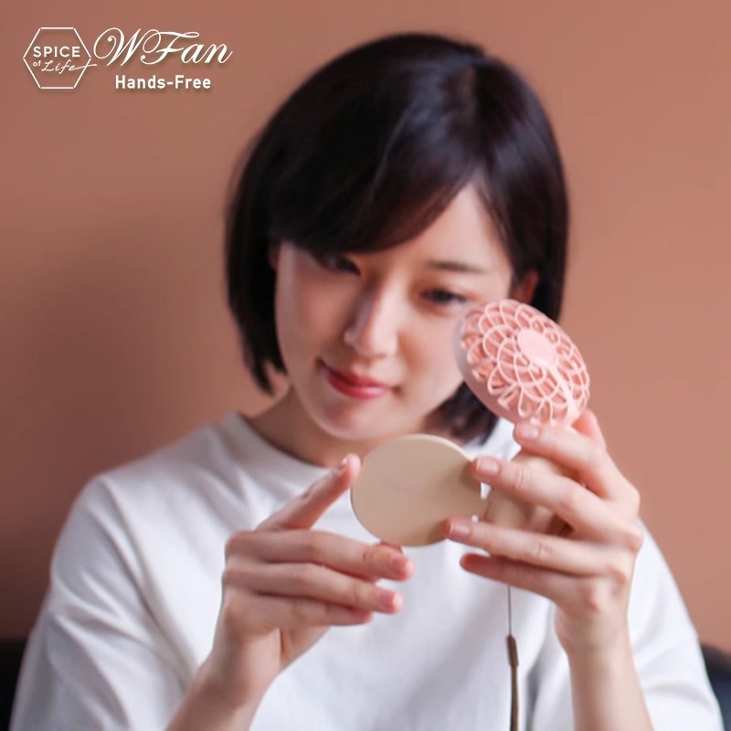 日本のwfanメイクアップミラーファンスモールハンドヘルドポータブル学生ミラーサイレントミニハンギングネックファンハンドヘルド