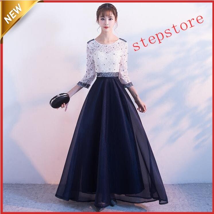 カラードレス レース 花嫁 演奏会 発表会 二次会 お呼ばれ イブニングドレス フェミニン 長袖 マキシ丈 ワンピース