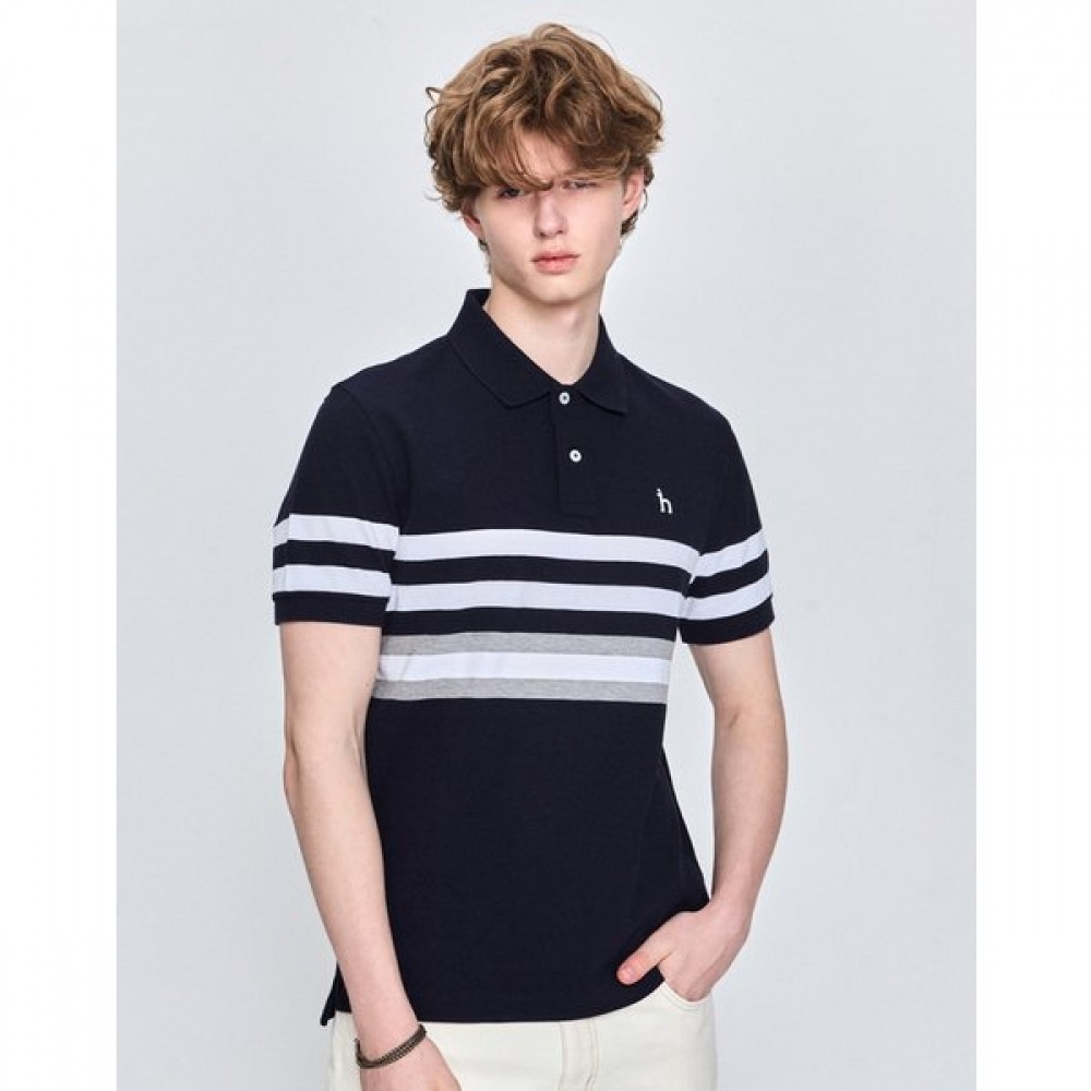 [25SS] ネイビーカラーブロックショートスリーブカラーカラーTシャツHZTS5B434N2