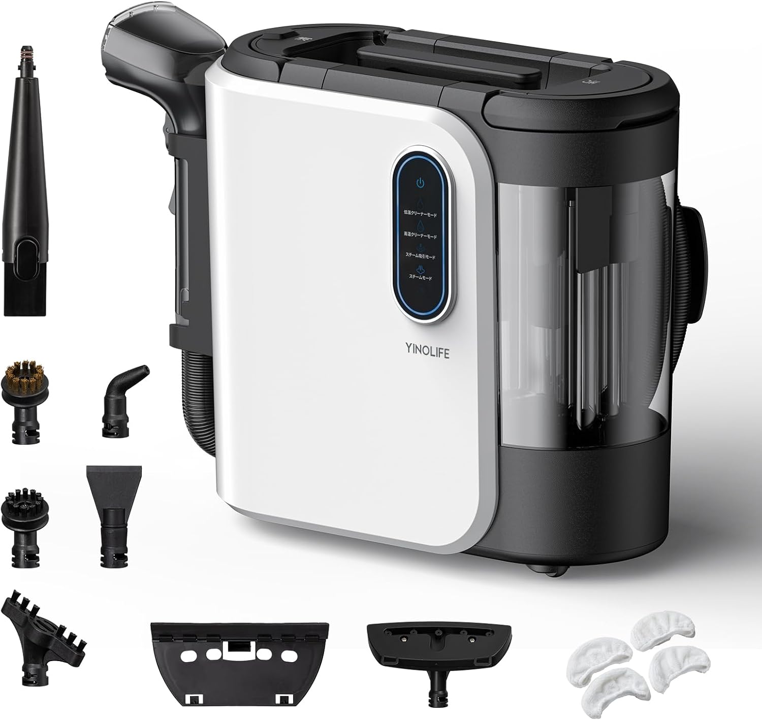 【100℃高温蒸気&音声ガイド】YINOLIFE カーペットクリーナー 加熱式 高温スチーム 15kPa超強吸引力 アタッチメントセット付き 日本語音声ガイド 操作簡単 大容量タンク お手入れ簡単