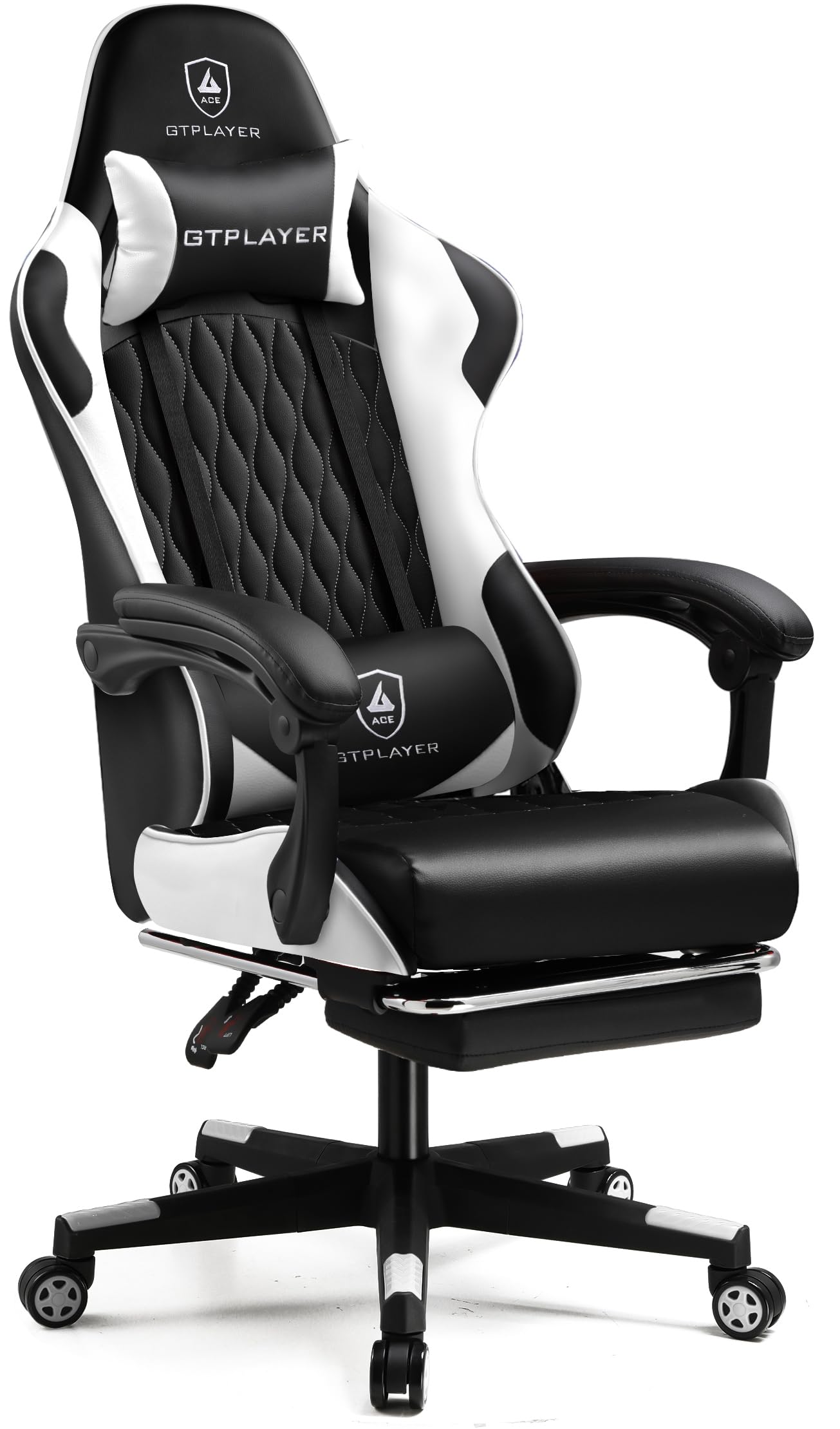 GTRacing (ジーティーレーシング) ゲーミングチェア 白 デスク pcチェア 椅子 テレワーク 145リクライニング オットマン付き ゲームチェア ハイバック ランバーサポート ポケットコイ