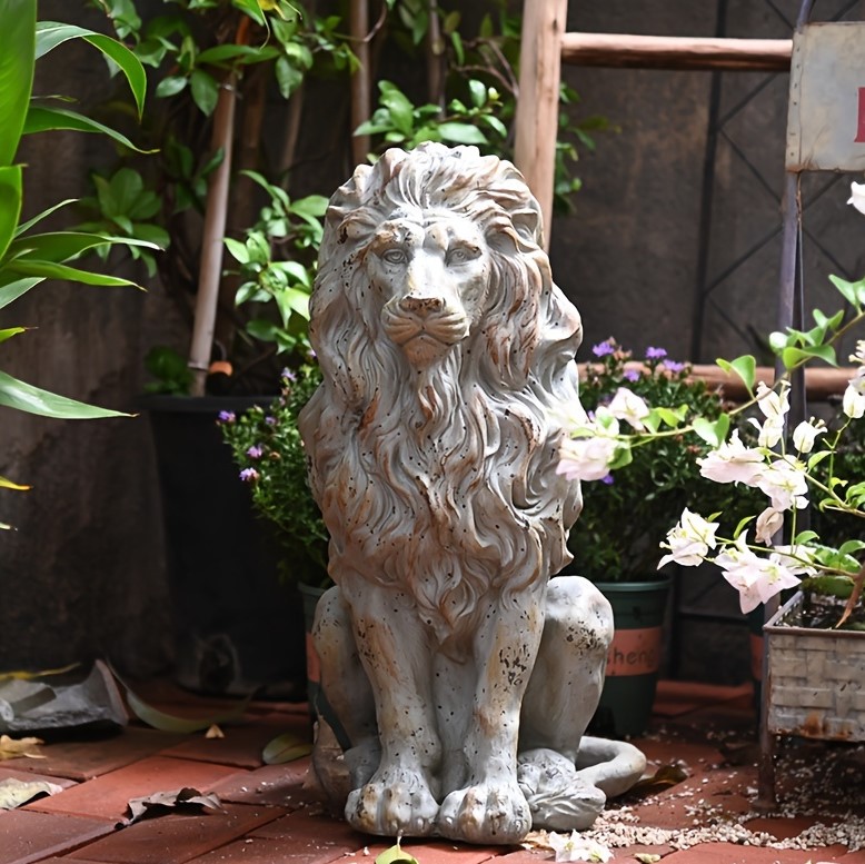 ガーデンオーナメント ライオン ヴィンテージ調 おしゃれ 置物 動物 アニマル ガーデン オブジェ ガーデニング 庭 玄関 テラス 4-7