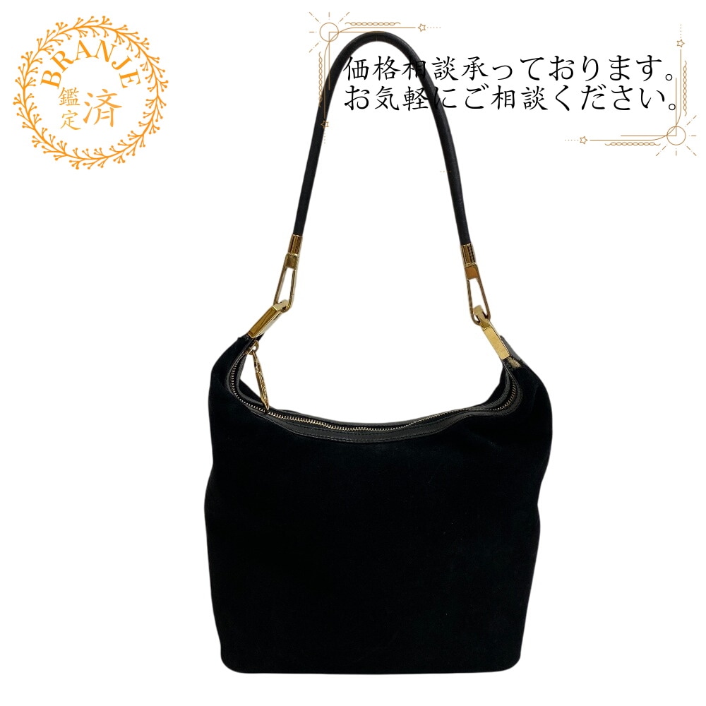 001 3814 ワンショルダー ハンドバッグ インターロッキングG スエード ショルダーバッグ ブラック ブランド