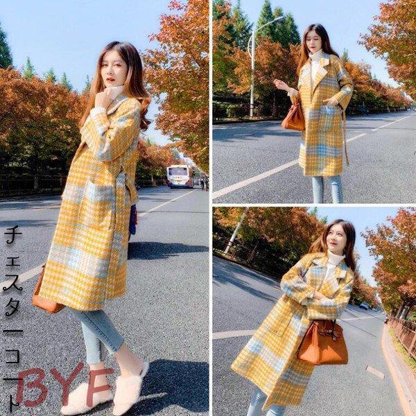 チェスターコート レディース チェスター コート ひざ丈 千鳥柄 秋冬 秋物 着痩せ 体型カバー カジュアル ファッション
