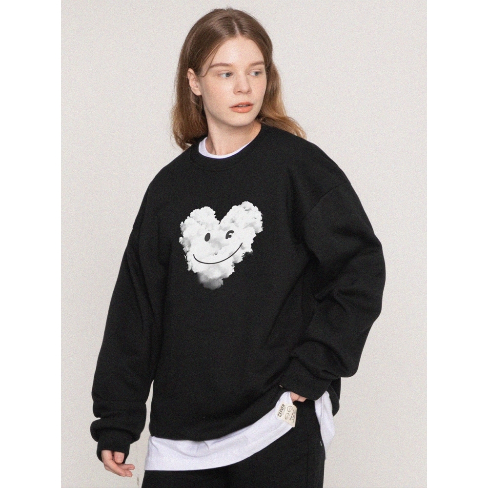 グレイバービッグクラウドハートスマイルスウェットシャツブラック