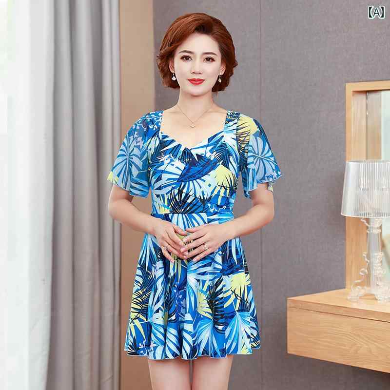 お母さん 水着 体型カバー プール ビーチ おしゃれ ミセス マミー レディース お腹カバー 着痩せ ワンピース 温泉 大きいサイズ シニア