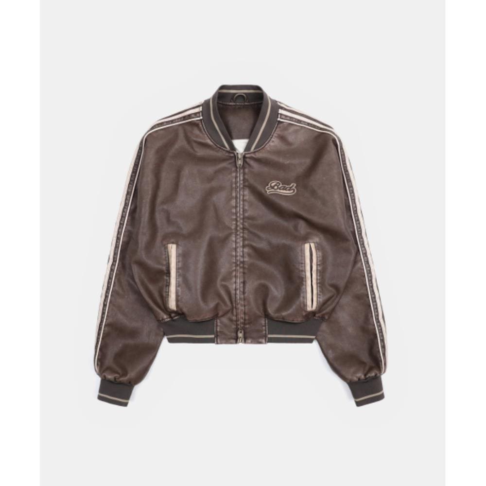 BADBLOOD Billy Old Effect Leather Track Jacket Brown w-j