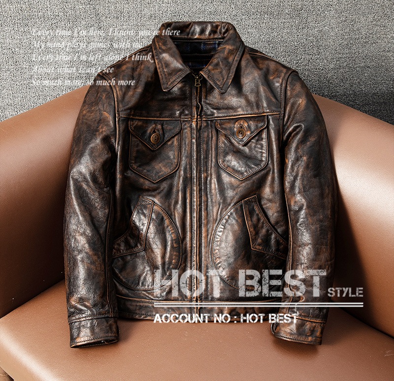 茶芯カウハイド 復刻40s アビエイタースタイル ギフト メンズ 革ジャン レザージャケット ヴィンテージ加工 牛革