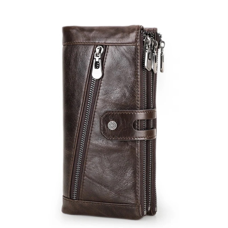 rfid盗難防止ブラシ本革レディース長財布三つ折りファスナーメンズ財布 スマホポーチ