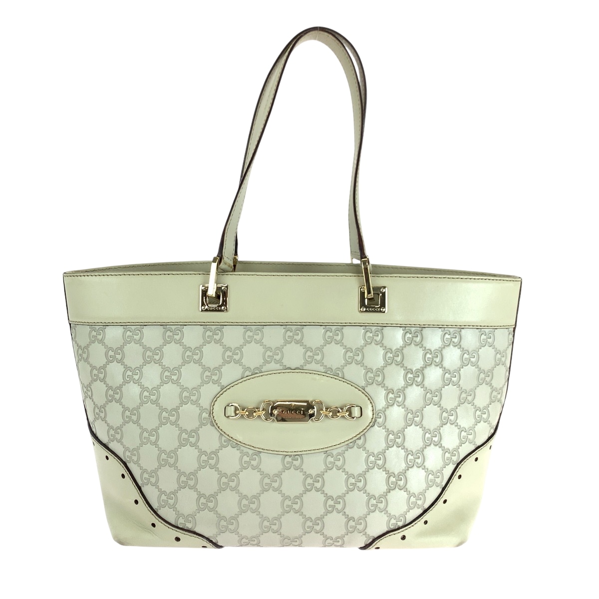 美品 グッチシマ アイボリー ゴールド金具 レザー 145998 トートバッグ ショルダーバッグ レディース 501112