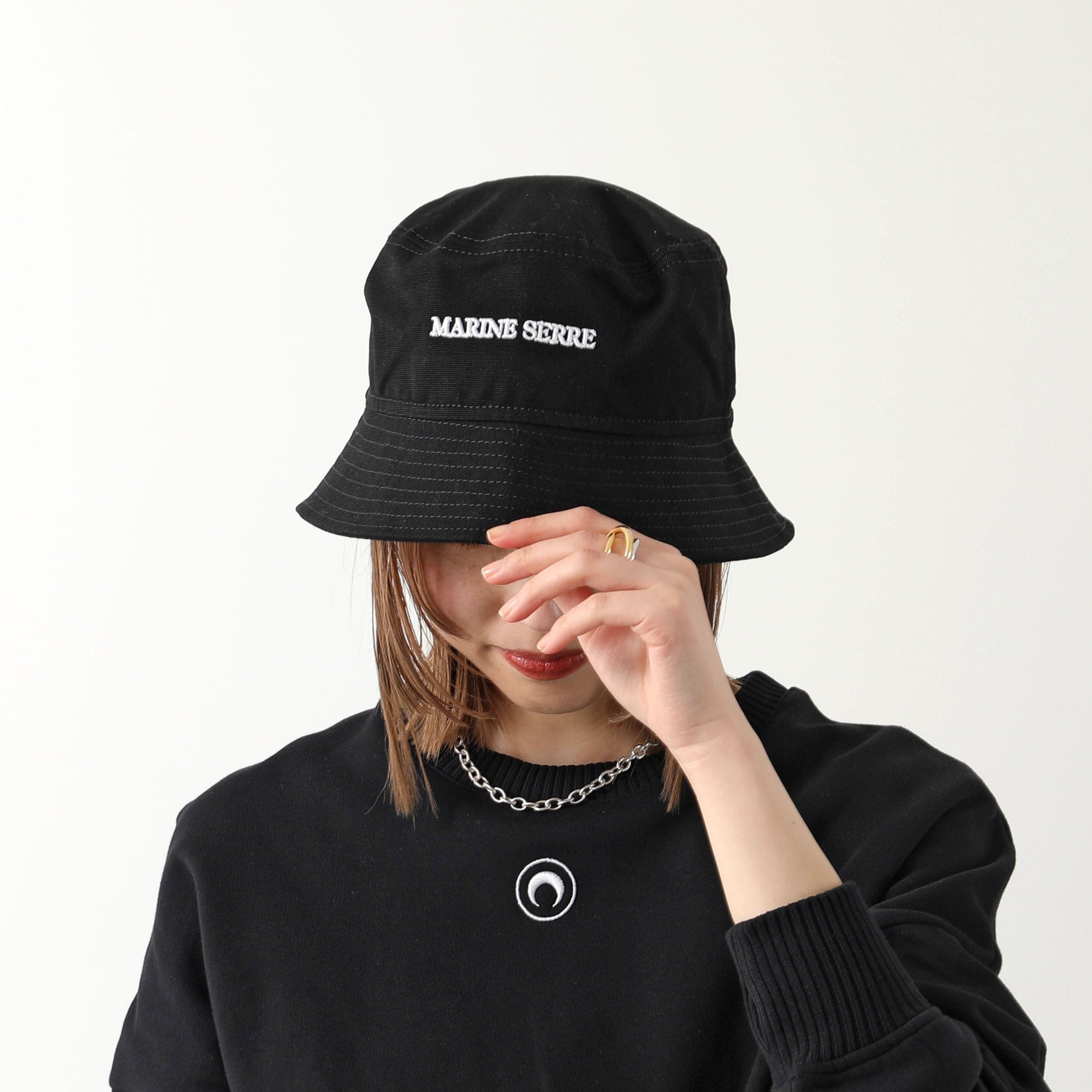 Marine Serre マリーン セル バケットハット Canvas Bucket Hat UHG030 レディース ロゴ刺繍 キャンバス 帽子 BK99/B