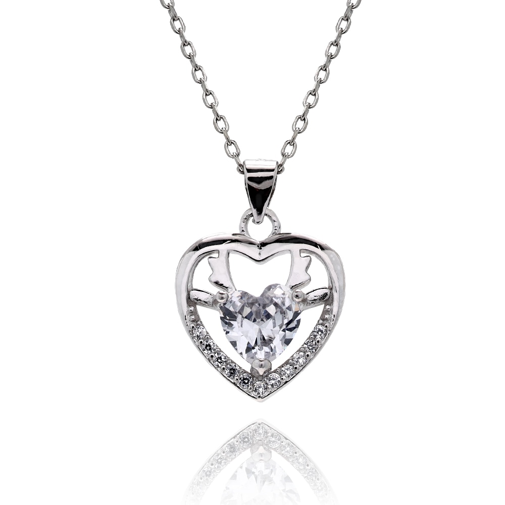 S925 ハート 鹿 ネックレス 銀 [fhns001-silver]