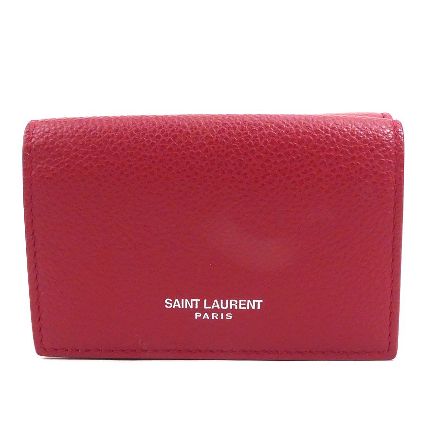 サンローラン SAINT LAURENT 三つ折り財布 レザー レッド ユニセックス h29934f