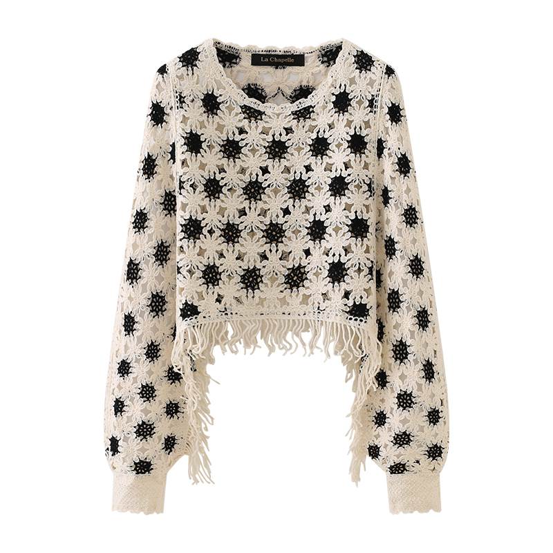 クーポン有個性的 ニット トップス レディース 春 秋 長袖 Uネック 落ち感 透け感 立体的 透かし ブラック 黒 ホワイト 白 イエロー 黄色 パープル 紫色 フリーサイズ 大学 イベント リゾー 5,534円