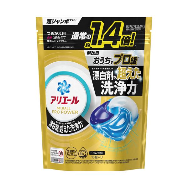 （まとめ） P＆Gアリエール ジェルボールプロ パワー つめかえ用 超ジャンボ 1パック（13個） [x10セット]