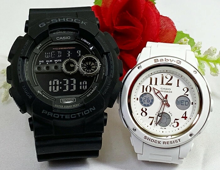恋人たちのGショックペアウォッチ G-SHOCK BABY-G カシオ 2本セット GD-100-1BJF BGA-150EF-7BJF お揃い プレゼント 新品 手書きします人気 婚約　夫婦