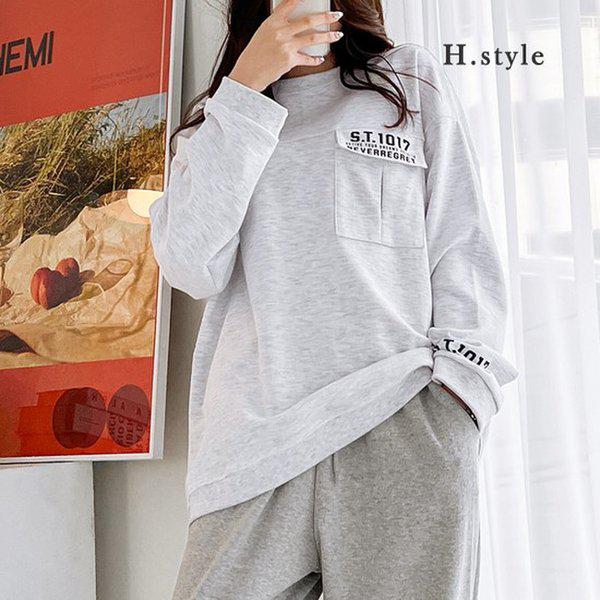 HスタイルMZS.T.1017ネバーポケットマンツーマン/春の新商品/男女共用/フード/Tシャツ/マンツーマン/MTM/ラウンド