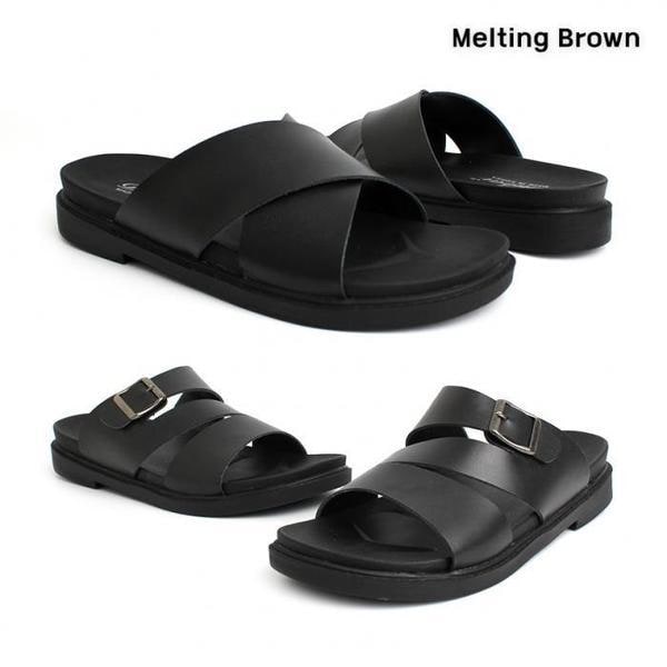 男性用デイリー牛革クッションスリッパ 2種