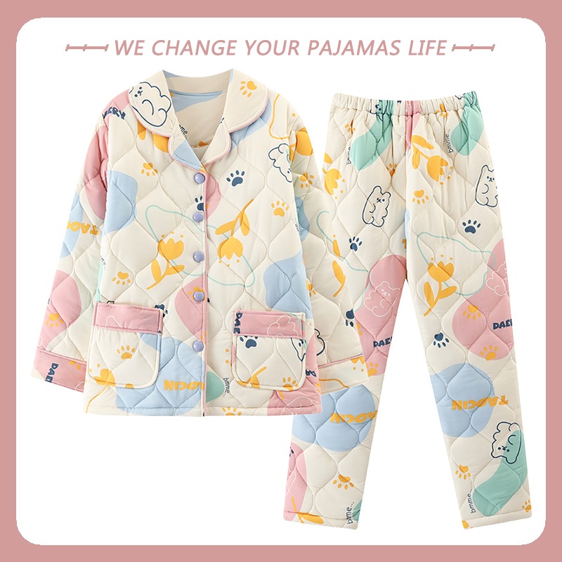 パジャマ女性シーズン新しい綿クリップ綿モデルプラスコットン日暖かいホームウェア