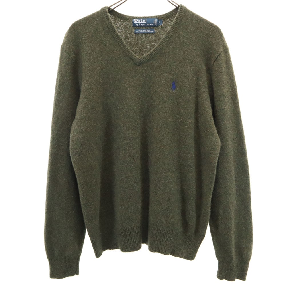 Polo by Ralph Lauren ポロバイラルフローレン 長袖 Vネック セーター L カーキ ニット メンズ 古着