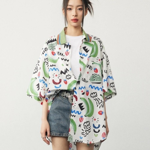 クールトロピカルプリントリラックスシャツ