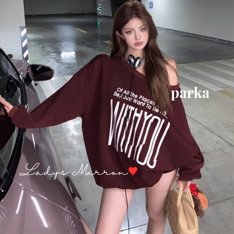 【即納】ダボダボトレーナー レッドトレーナー ブカブカ ぶかぶか トレーナー 可愛い レディース かっこいいトレーナー トップス 韓国 カジュアル 春 秋 長袖 ゆったり スウェット ストリート系 ダ