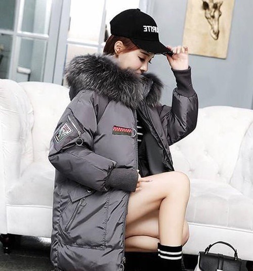 5232.ファーフード付きダウンコート（グレー）2019 春夏 sale 春夏 sale アウター ジャケット 美ライン おしゃれ きれいめ オフィス ビジネス お出かけ パーティー 女子会 普段使い