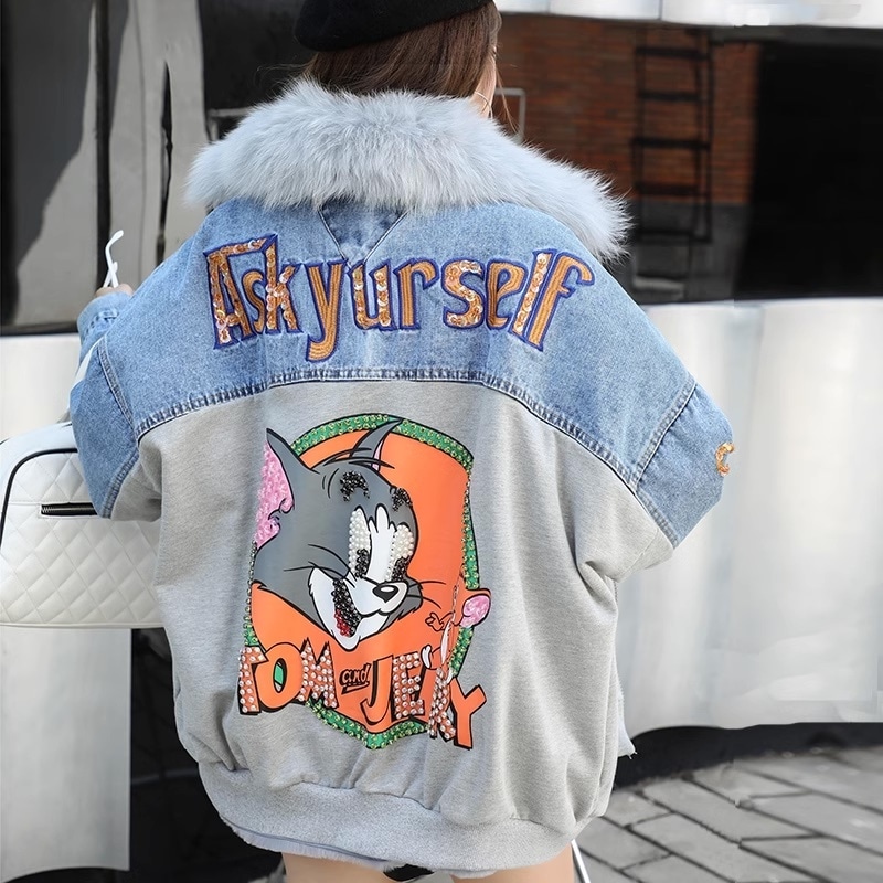 異素材MIXデニムジャケット デニムジャケット 異素材MIXジャケット 首元ファー ジャケット コート アウター レディース 暖かい 可愛い オシャレ a5047