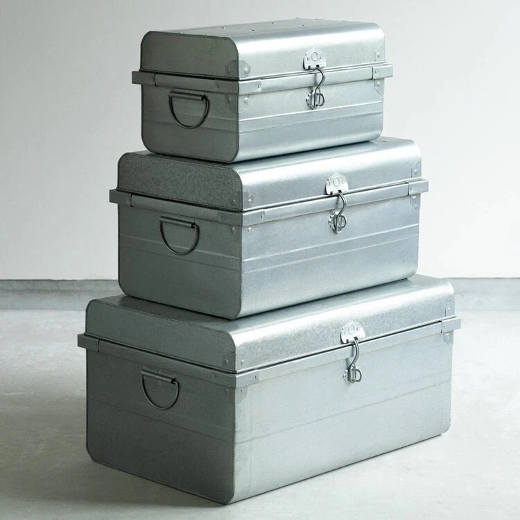 収納ボックス トランク ブリキ おしゃれ ヴィンテージ レトロ アンティーク 完成品 3サイズセット