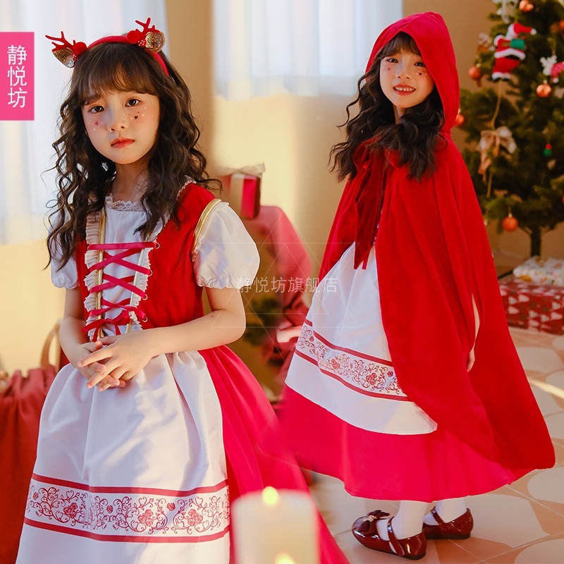 女の子の赤ちゃん用クリスマスコスチュームケープドレス赤新年のプリンセスドレス子供用メイドケープパフォーマンスコスチューム