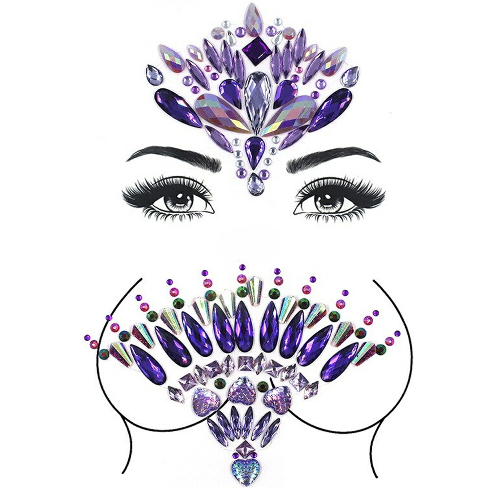 ジェムボディステッカー フェイス チェストセット（胸元用と顔目元用）シート 貼る シール キラキラ メイク ラインストーン 石 胸 腕 顔 頬 額 おでこ 眉間 乳首 仮装 nt580xxxxxxxx
